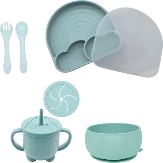Baby Cloud Feeding Set made of Silicone with Non-Slip Base Light Blue 5pcs