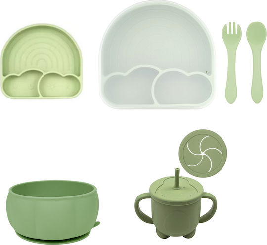 Baby Cloud Feeding Set Rainbow made of Silicone with Non-Slip Base Green