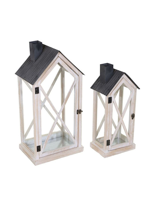 Art et Lumiere Tabletop Wooden Lanterns Set White 30x30cm 2pcs