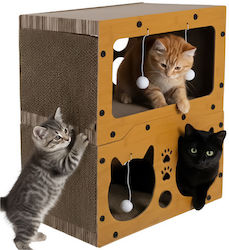 3 In 1 House Cats Zola 2 Levels Scratching Area 4 Toys Hdf Material Corrugated Cardboard 51.5 X 45.5 X 28 Cm Brown
