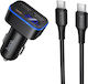 Hoco Auto-Ladegerät 42W Schnellladung mit Anschlüssen: 2xUSB 1xType-C mit Kabel Typ-C,TC-TC Schwarz Farbe