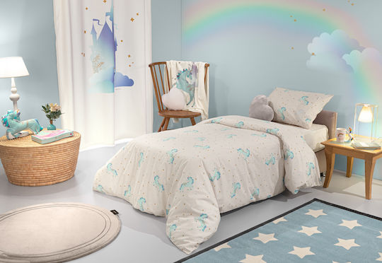 Saint Clair Σετ Σεντόνια Μονά Βαμβακερά Pinto Aqua 115x170cm 3τμχ