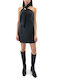 Summer Mini Evening Shirt Dress Leather Open Back Black