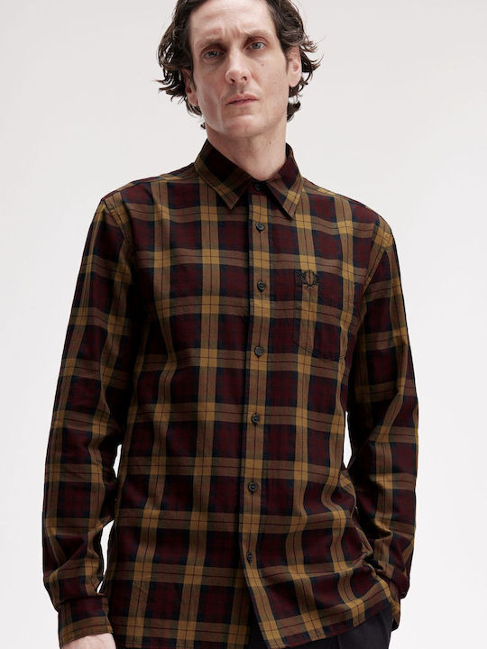 Long-sleeved Cotton Shirt Checked Oxblood
