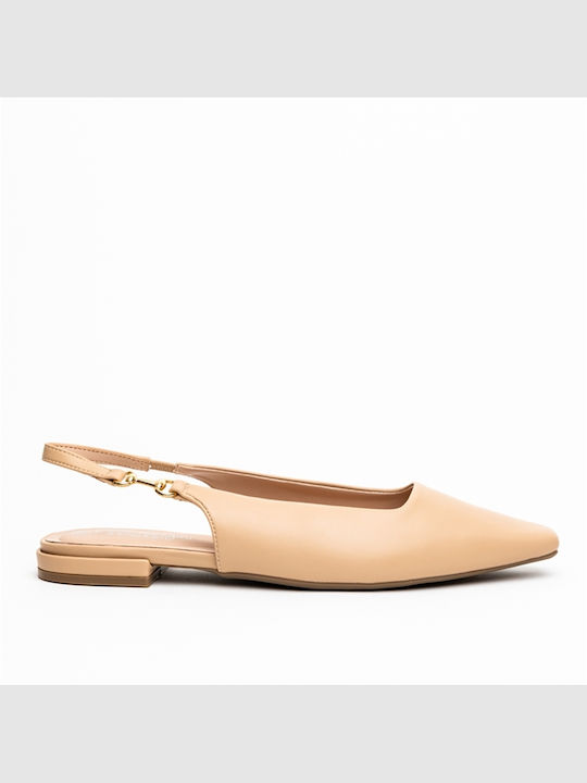 Γυναικείες Μπαλαρίνες Slingback με Λουράκι σε Μπεζ Χρώμα
