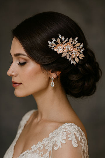 Bridal Hair Accessory Clip Pink Gold Crystal Details Esther