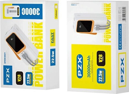 PZX V28 Power Bank 30000mAh 22.5W με 2 Θύρες USB-A Λευκό