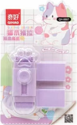 Eraser Flippy Cat Paw Model 2 Refills Pull-push Adjustment Rubber Purple