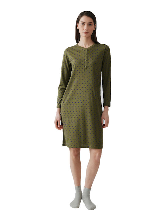 Minerva Winter Damen Nachthemd Olive