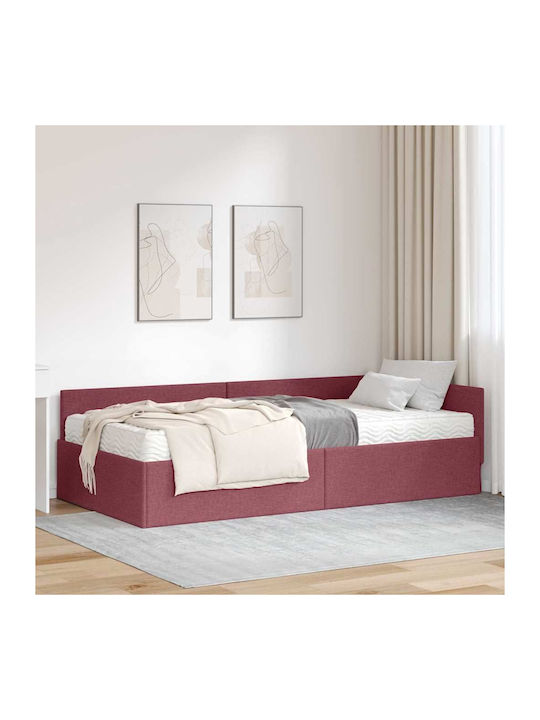 Pat Single Tapițat cu Material Gri cu Plăci pentru Saltea 100x200cm