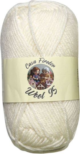 Fir De Tricotat Casa Firelor Din Lână 95 100% Lână 50 G – 95 M Fabricat În România – Culoare Alb Crem