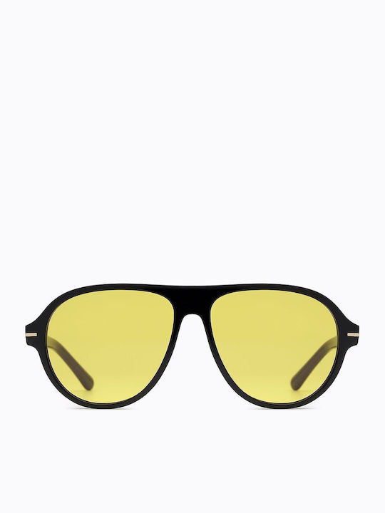 Carolina Lemke Unisex Sunglasses with Black Plastic Frame and Yellow Lens 501090
