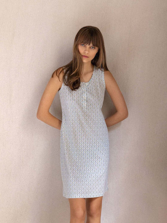Pink Label Καλοκαιρινό Γυναικείο Νυχτικό Nightgown Aqua Geo