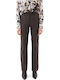 Women's Fabric Trousers Flared with Elastic Grey-Brown
