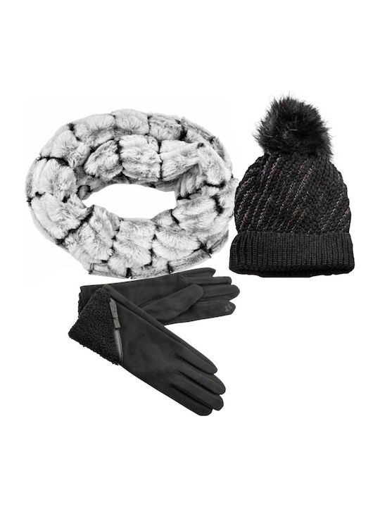 Set with Beanie Knitted in Black color