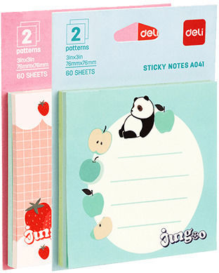 Deli Memo Pads Stickers Blister 30 Sheets 76x76mm Jungoo Assorted 12 Pieces