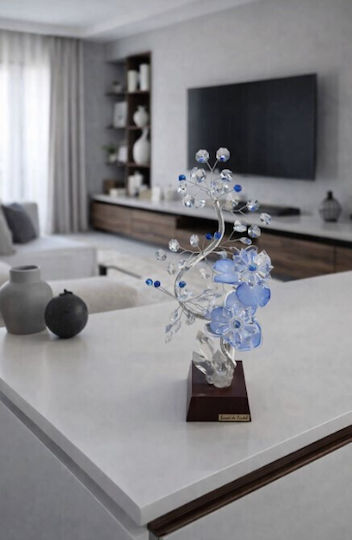Decorative Crystal Flower Flor De Cristal Blue Wooden Base 15x10x36cm Galifas 7912444 Galifas