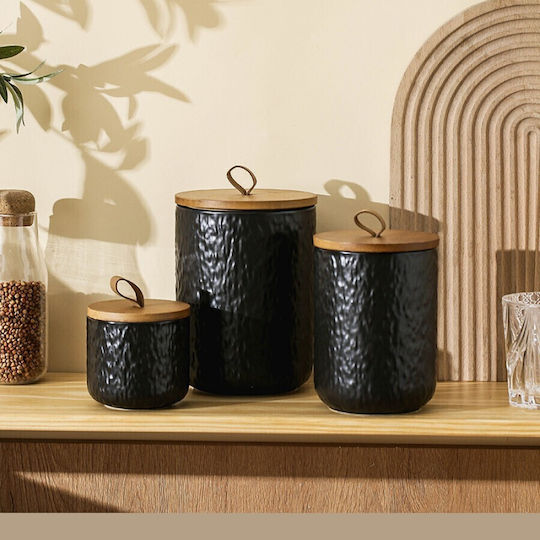 Melina's Collection Set 3buc Borcane Uz General cu capac Ceramică Negru 800ml