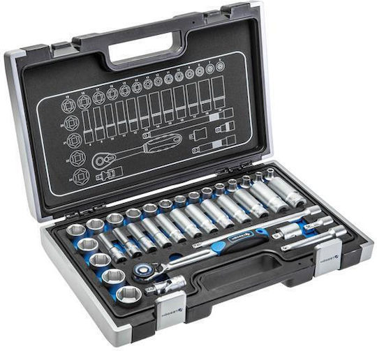 Högert Technik Set de chei tubulare și clichet 3\8" 89buc