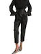 Damen Hoch tailliert Stoff Hose mit Gummizug Black