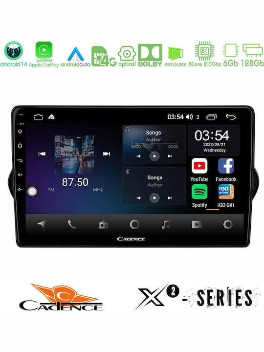 Cadence Car Audio System for Fiat Tipo 2015-2022 (Bluetooth/USB/WiFi/GPS/Apple-Carplay/Android-Auto) with Touch Screen 9"