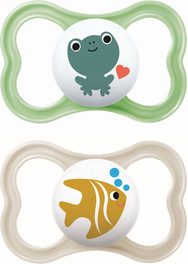 Mam Air Orthodontic Pacifiers Silicone Night with Case Frog/Fish Green / Beige for 16+ months 2pcs