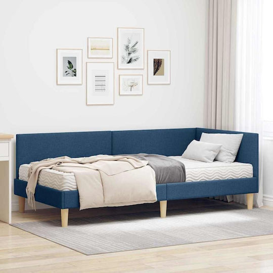 Bett Einzelbett Mit Stoff bezogen Blue mit Latten & Matratze 100x200cm