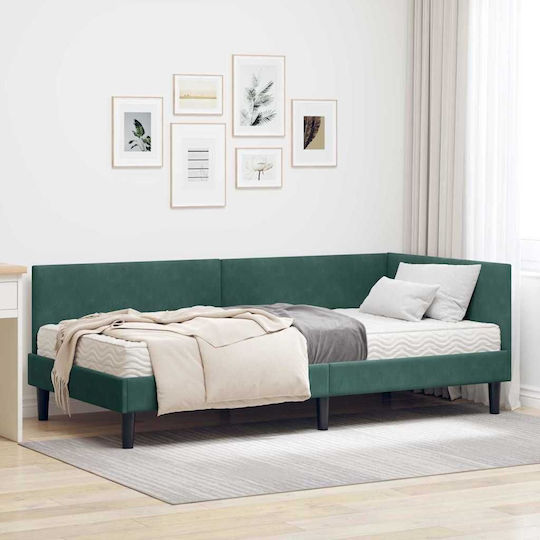 Single Bed Upholstered with Velvet Green Velvet with Slats & Mattress 80x200cm