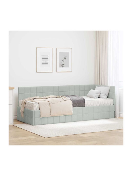Single Upholstered Bed with Velvet Light Gray w...