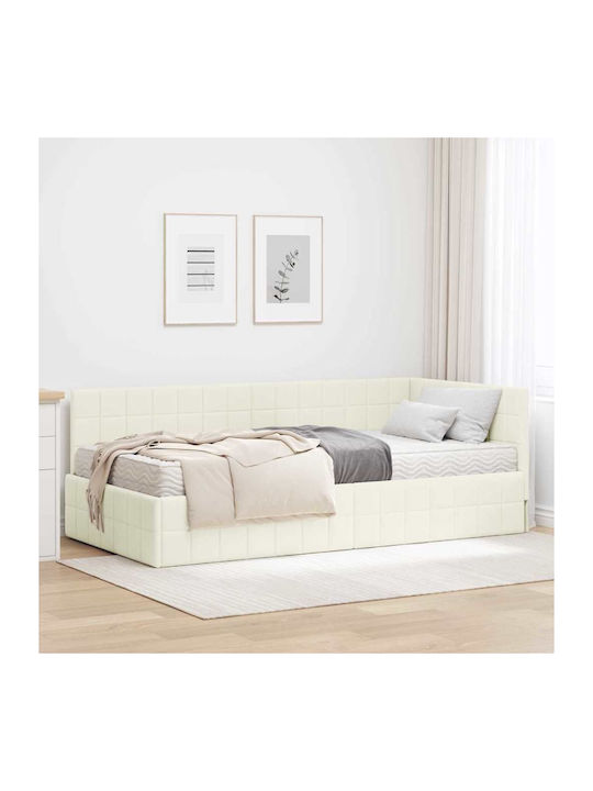 Single Bed Upholstered with Cream Velvet Velvet...