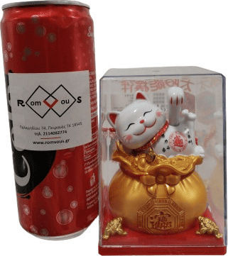 Котка Maneki Neko Feng Shui Късмет Клати Ръка Работи Светлина Слънце H10x8cm F81085wh