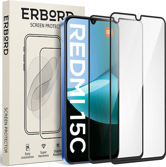 2x Закалено Стъкло Xiaomi Redmi 15c 4g/lte Erbord 3d Пълно Бързо Цял Екран