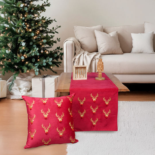 Christmas Velvet Embroidered Table Runner Ilis Home 90103 Red 40x170