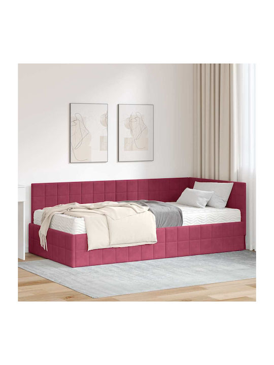 Pat Single Green Velvet Red cu Lamele & Saltea ...