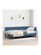 Single Bed Upholstered with Velvet Blue Velvet with Slats and Mattress 90x190cm