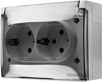 Simon Aquaclick Socket Ip44 Schuko Double Compact Transparent Flap White Acgsz2z/11a