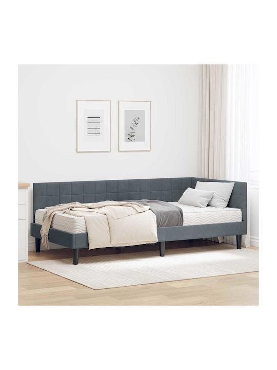 Single Bed Upholstered with Velvet Gray Velvet ...