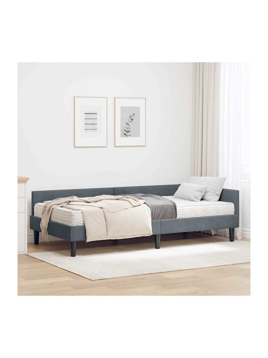 Single Upholstered Bed with Velvet Gray with Sl...