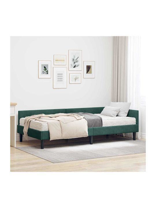 Single Upholstered Bed with Velvet Green with S...