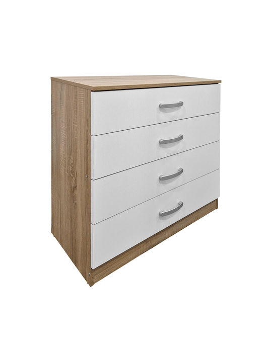 Athos Wooden & Metallic Chest of Drawers Sonoma-white 80x40x79cm