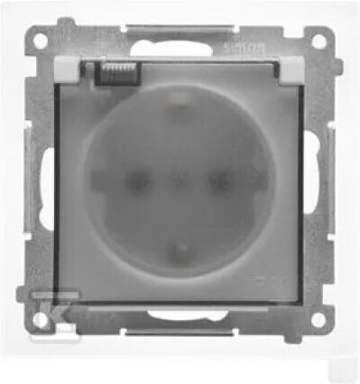 Simon 55 Schuko Ip44 Контакт С Екрани Уплътнение Модул Бързо Освобождаване Прозрачен Капак Алуминий Мат Tgsz1bcz.01/143a