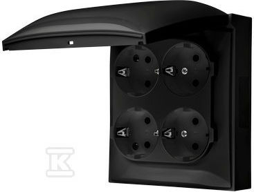 Simon Aquaclick Power Socket 4x IP44 Lid In Black Colour Front Tracks Acgsz4z/49