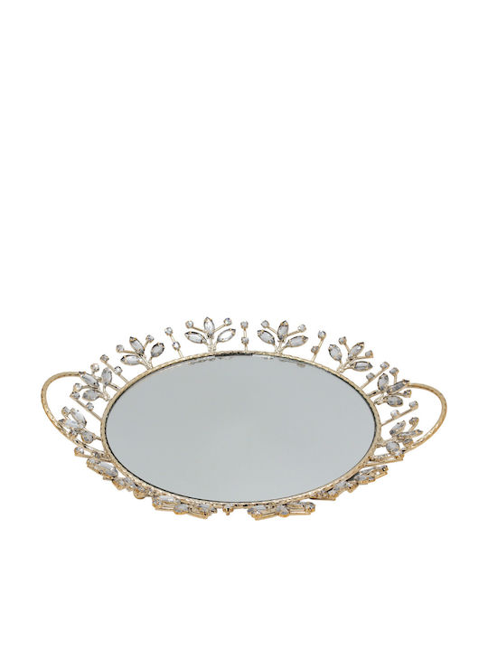 Keskor Metallic Oval Decorative Tray with Mirror 36x32x4cm
