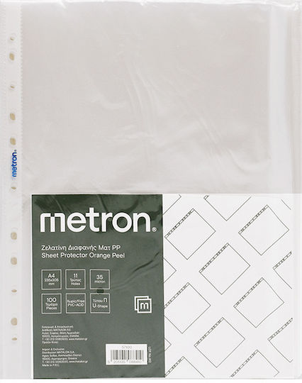 A4 Plastic Sleeves U-Shape Holes 35mm Top Opening Metron Pack/100 pcs