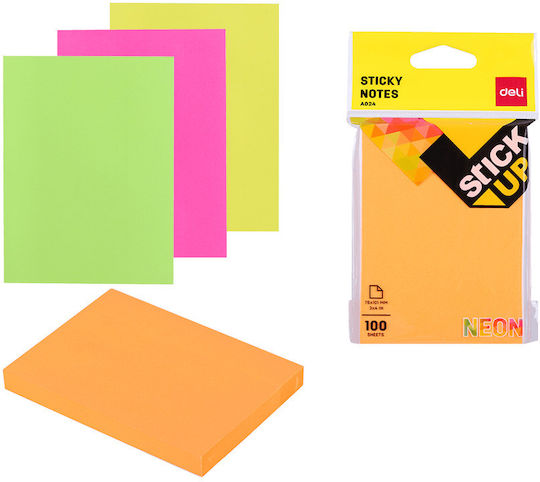 Deli Memo Pads Stickers Blister 100 Sheets 76x101mm Stick Up Neon Assorted 12 Pieces