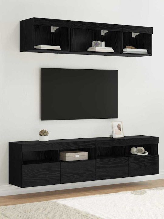 Living Room TV Unit with Lighting Black Beech L...