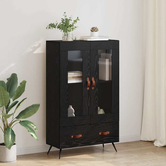 Highboard Wall Living Room Display Cabinet made of Wood & Metal with Glass Black Beech 69.5x31x115cm