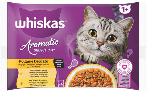 Whiskas Multipack Wet Food for Adult Cats in Pouches with Poultry, Chicken, Duck, Vegetables and Meat 4x85gr