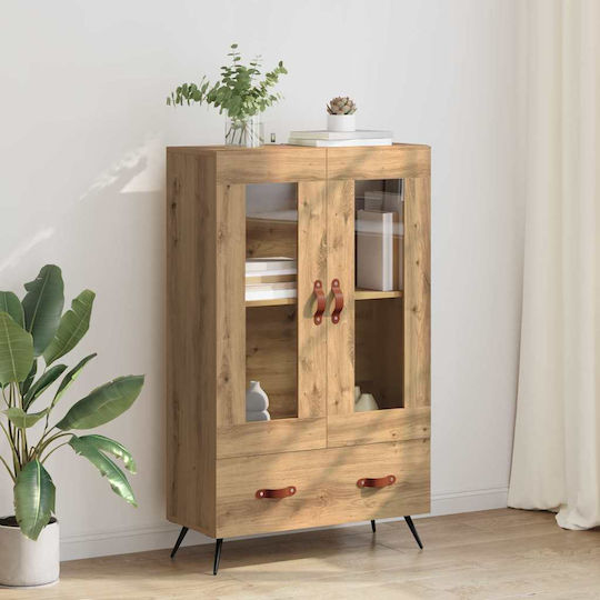 Highboard Standvitrine fürs Wohnzimmer aus Spanplatte in Artisan Eiche mit Glas 69.5x31x115cm