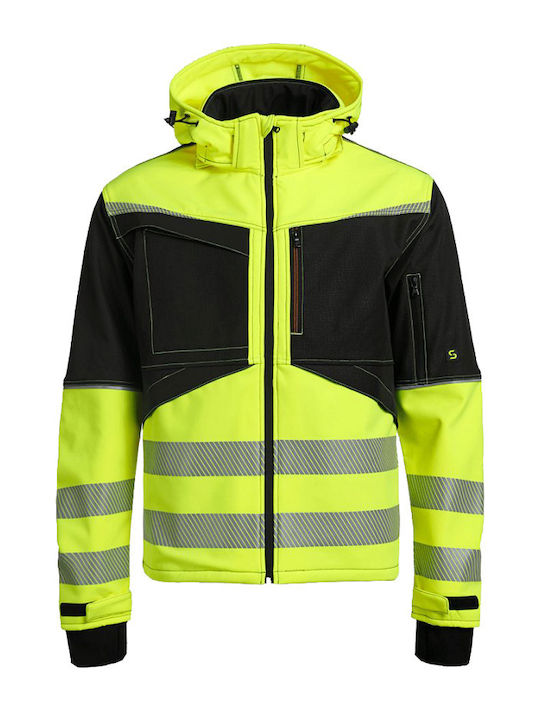 Stenso Prisma 2.0 Work Jacket Reflective Softshell with Fleece Lining and Detachable Hood Yellow